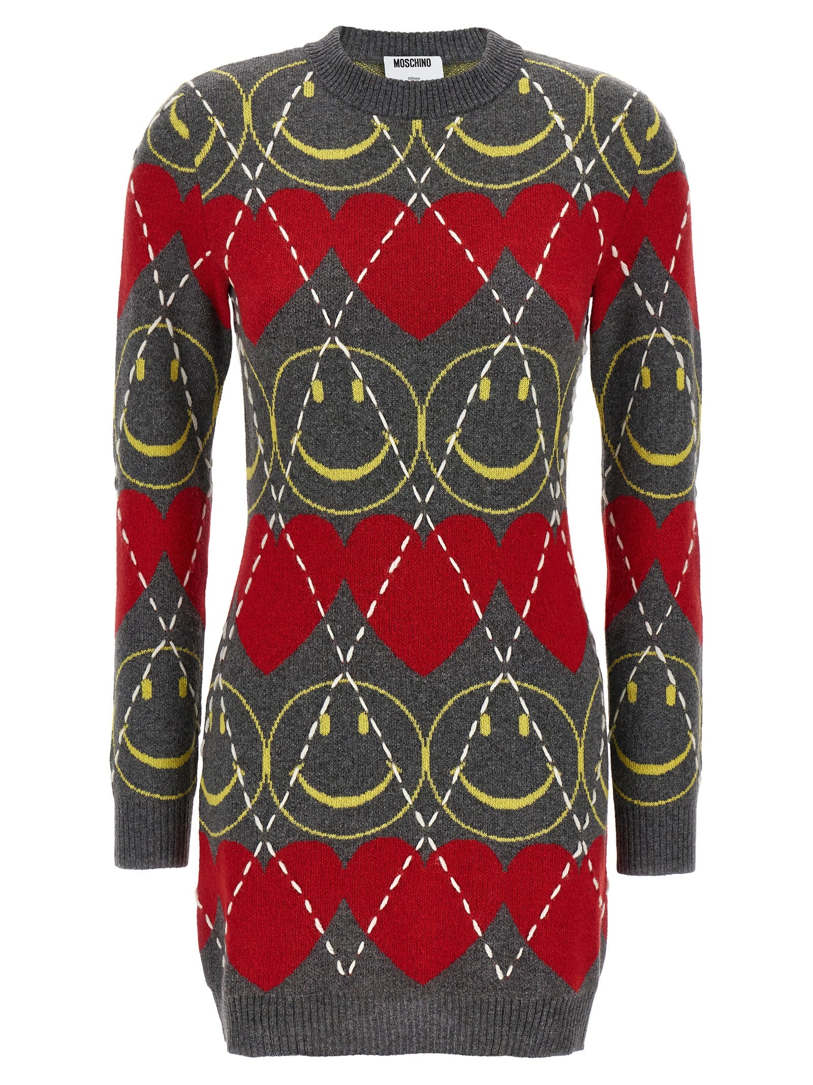 Smiley® Heart-Intarsia Knit Sweater Dress — Multicolor