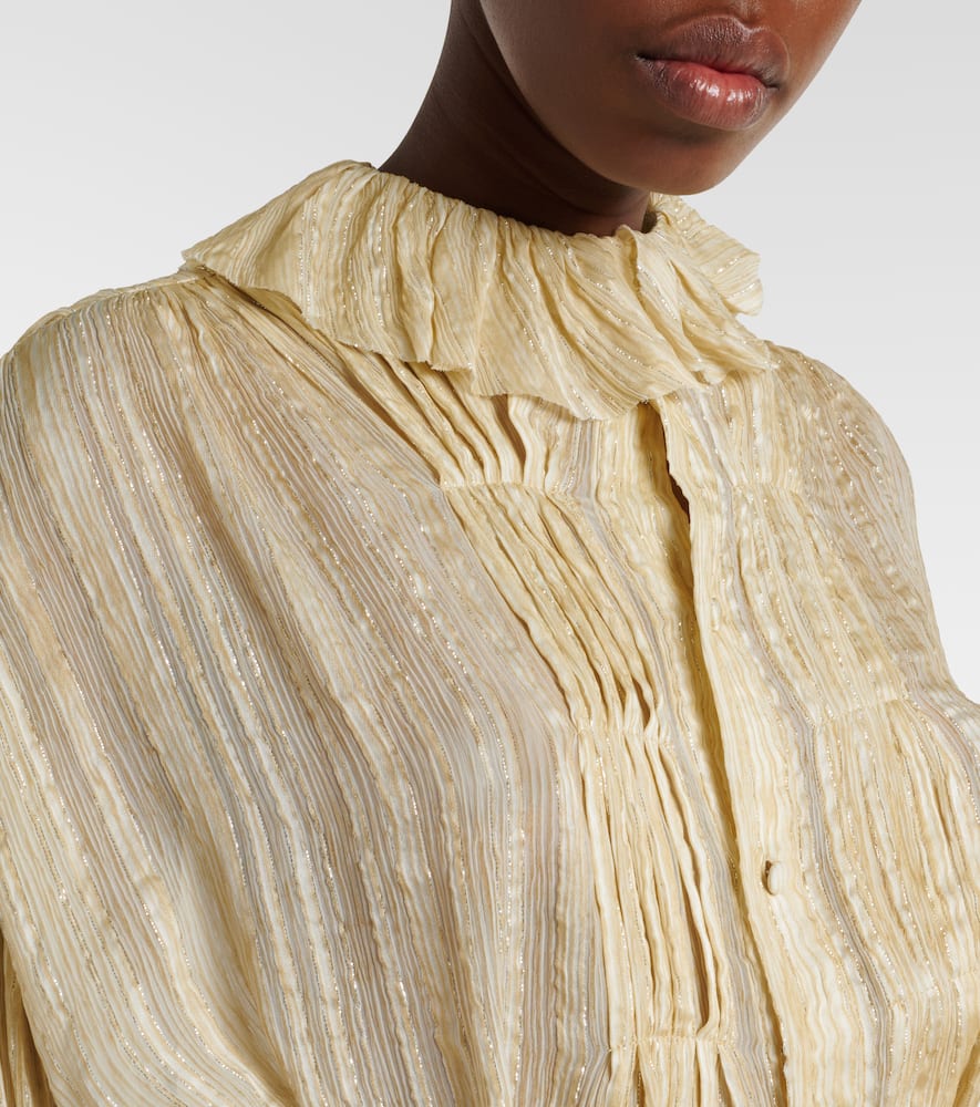 Pleated silk-blend blouse