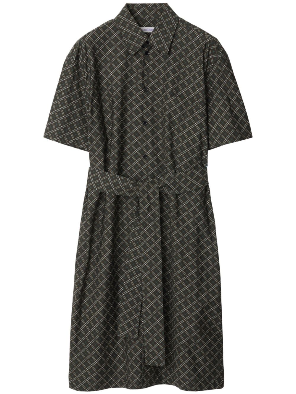Check-pattern cotton shirt dress - Green