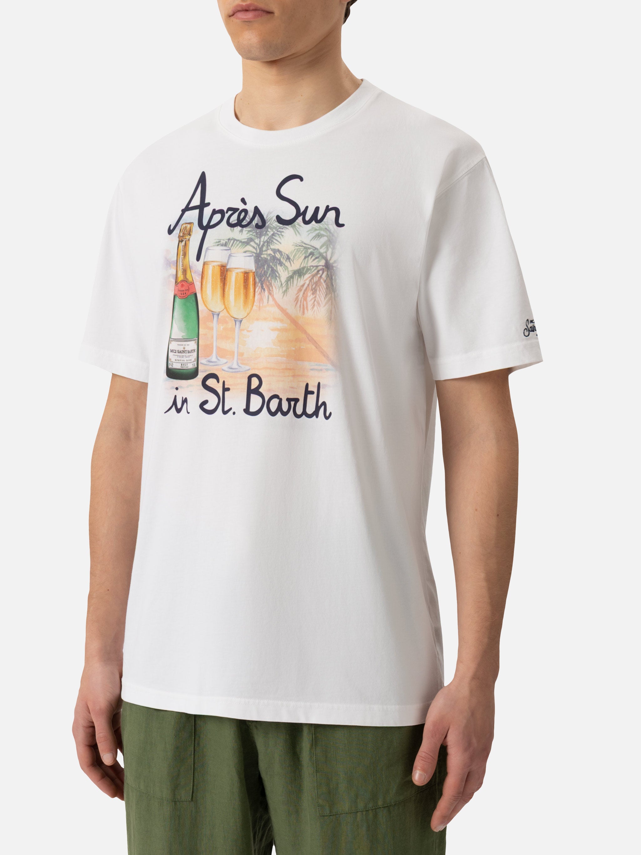 Cotton T-Shirt With Après Sun St. Barth Print White - Men