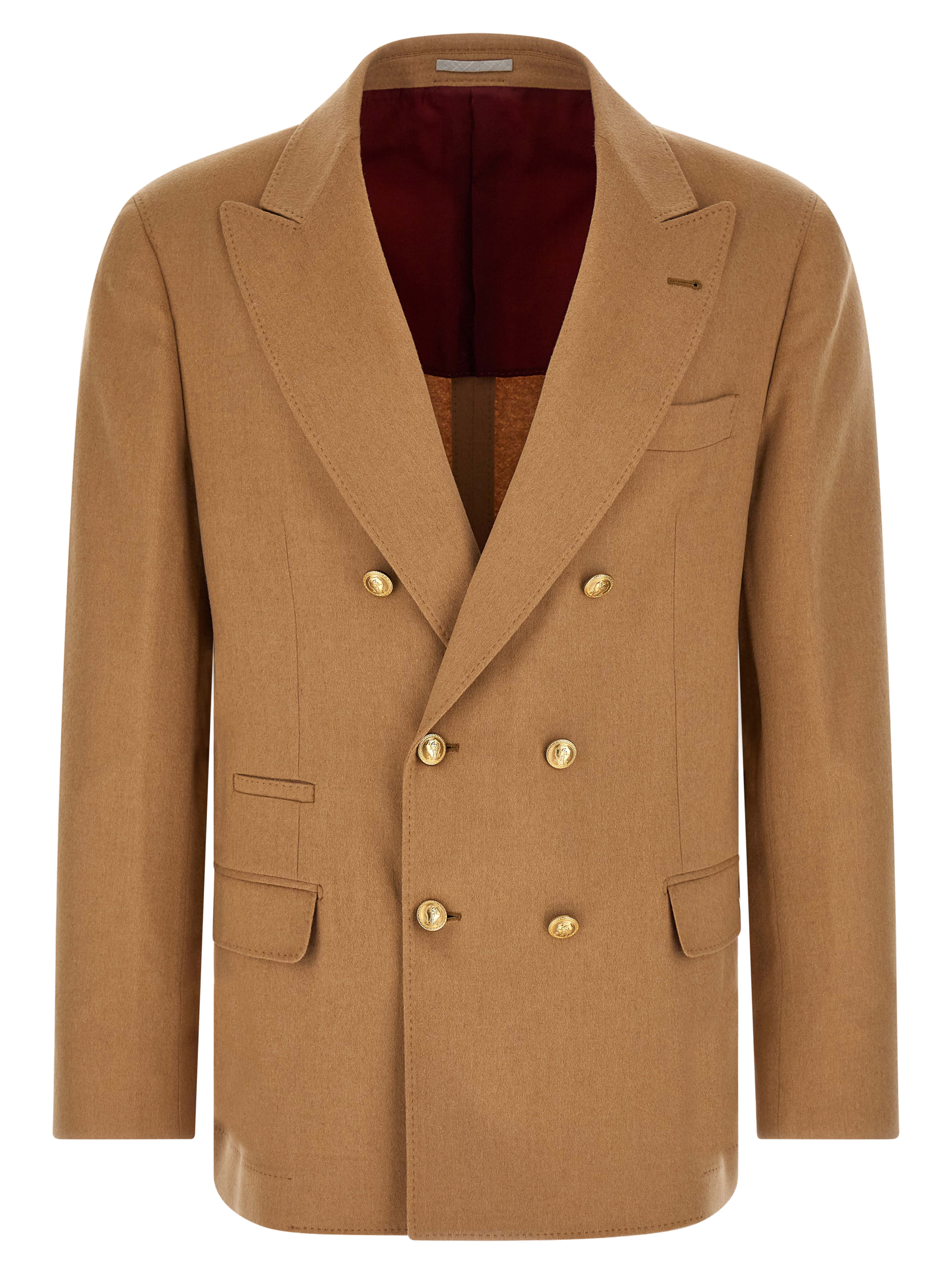 Double-Breasted Camel Hair Blazer — Beige