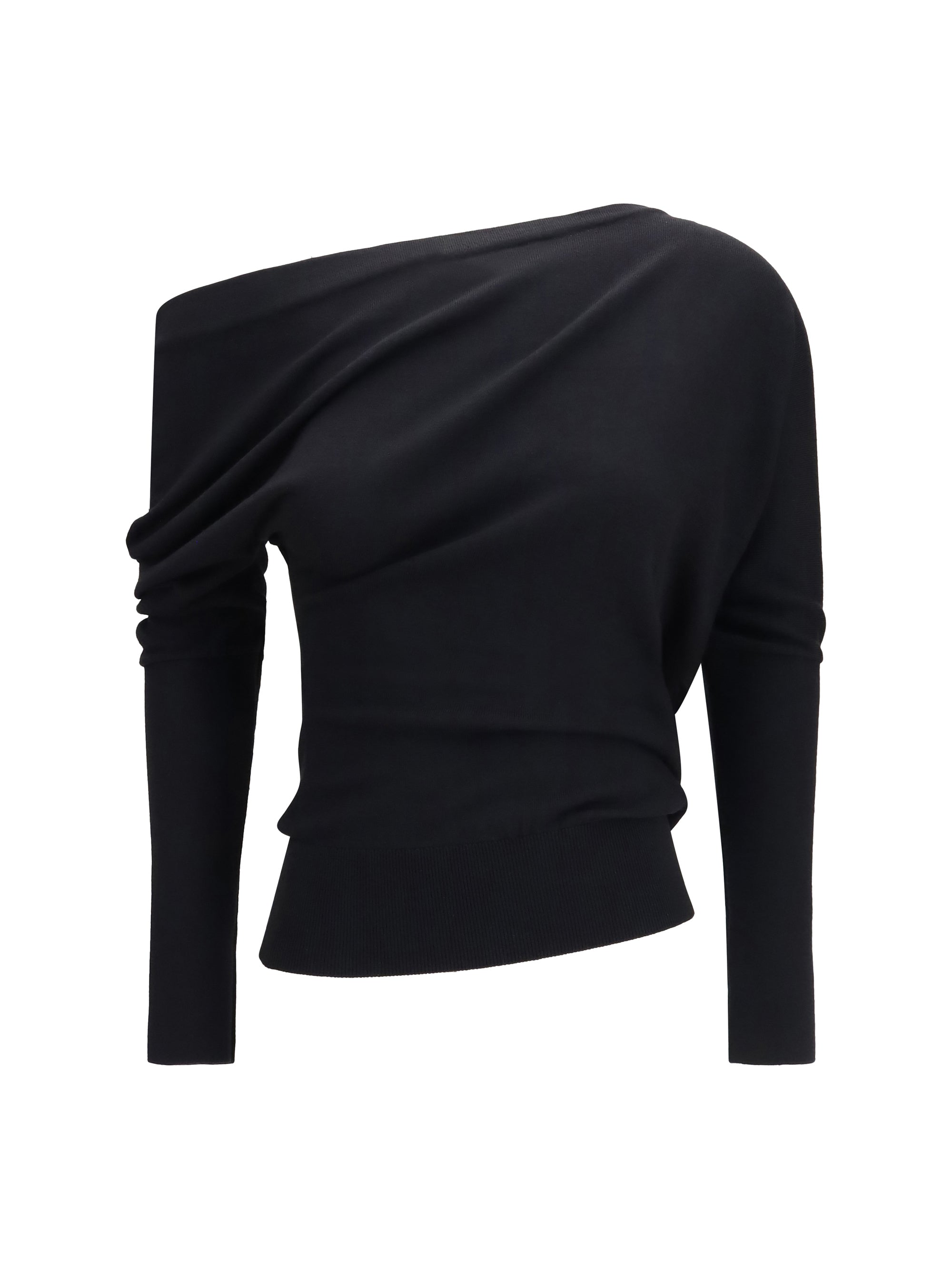 Asymmetric Merino Wool & Silk Sweater — Black