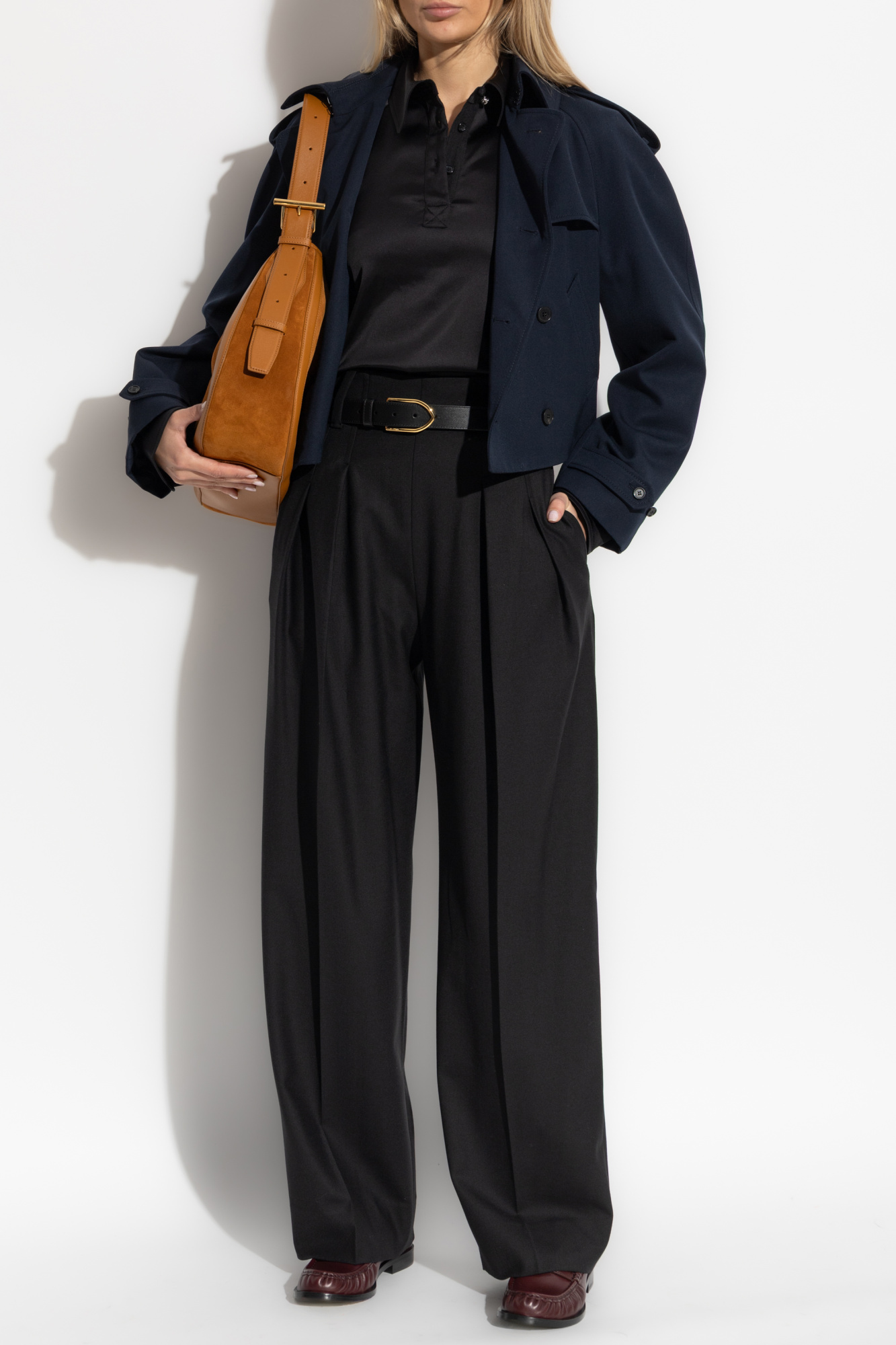 Short Double-breasted Jacket, Women's, Navy Blue