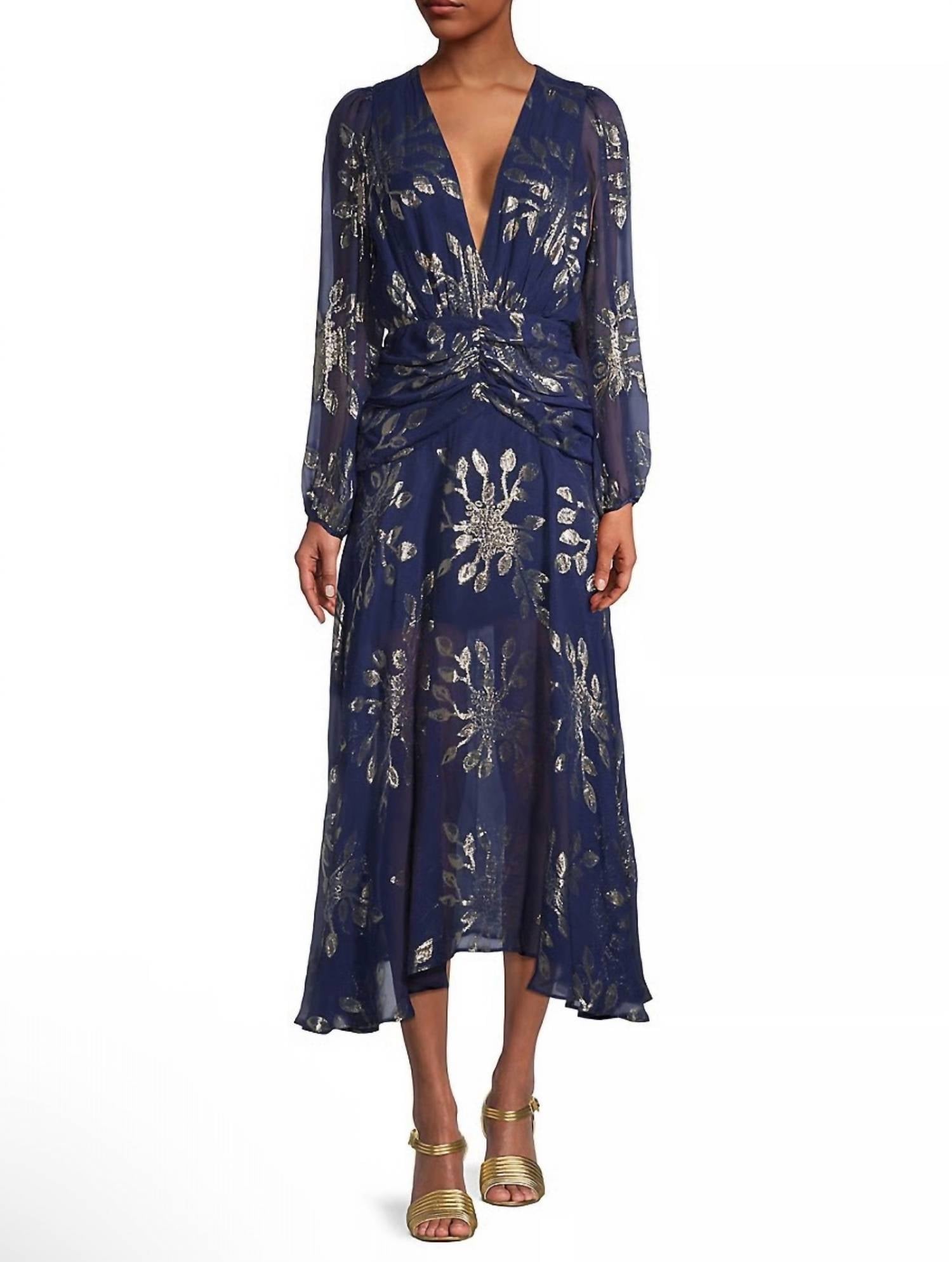 Lizette Silk Dress In Navy Gold