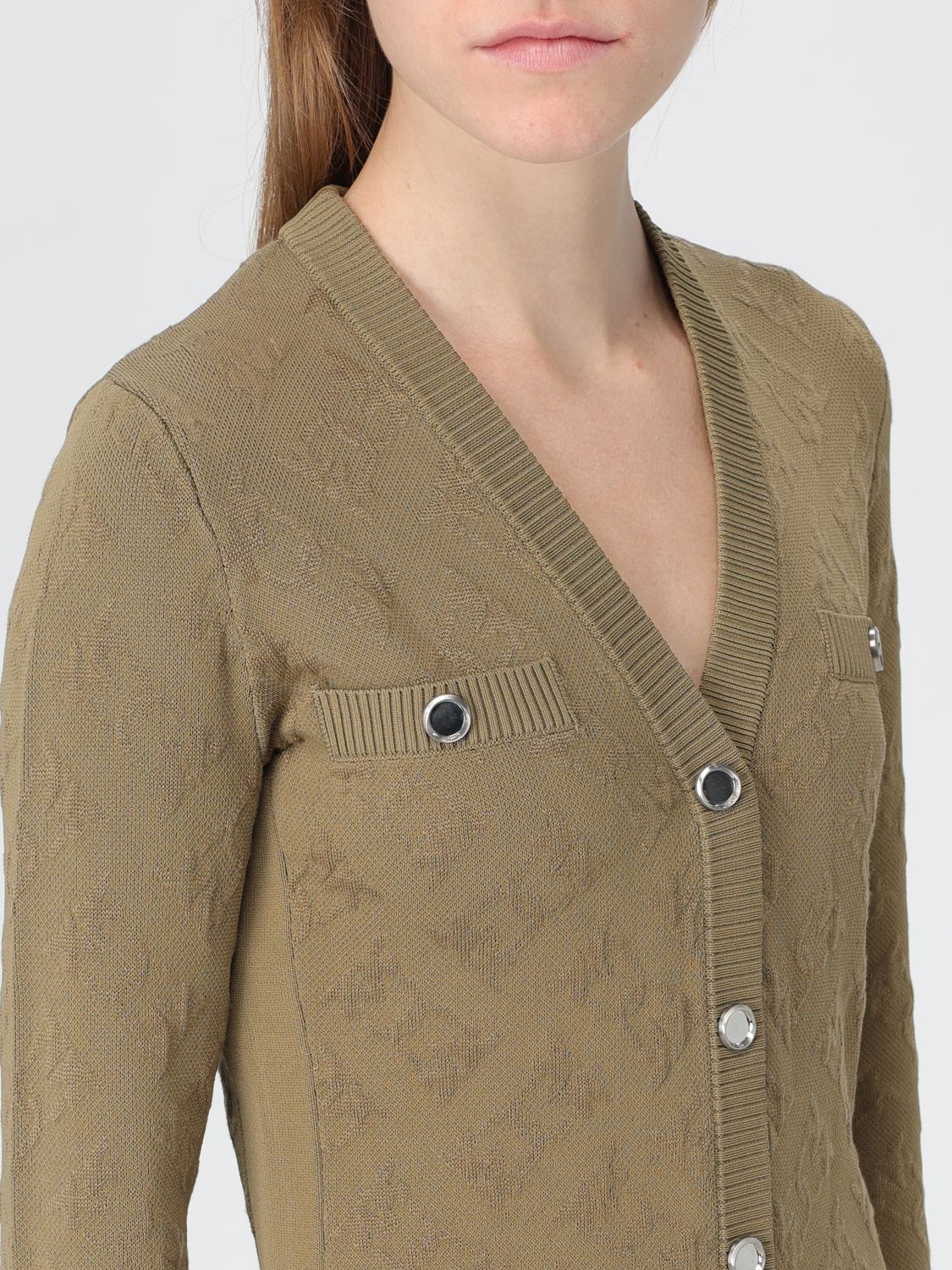 Jacquard knitted V-neck dress - Neutrals