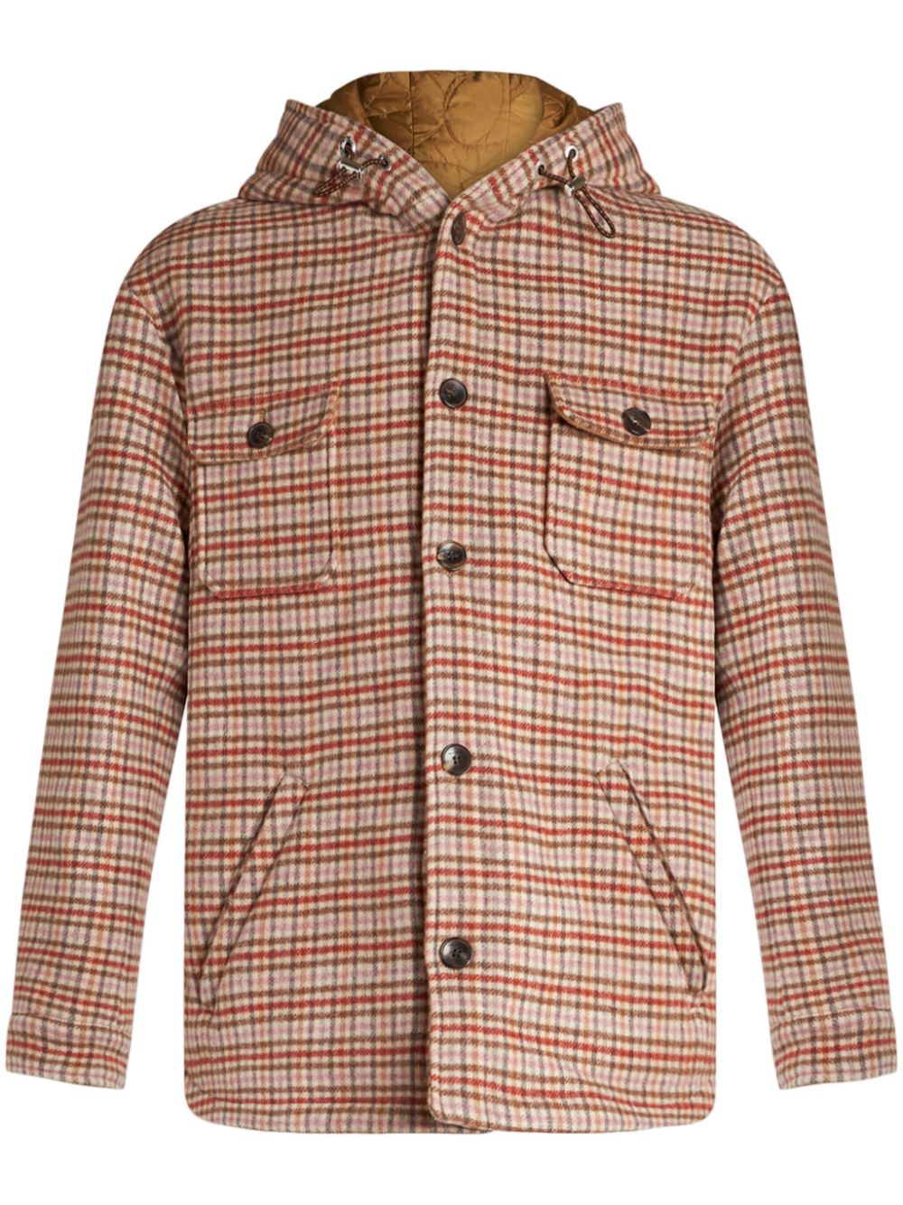 Tartan-check hooded shirt jacket - Pink