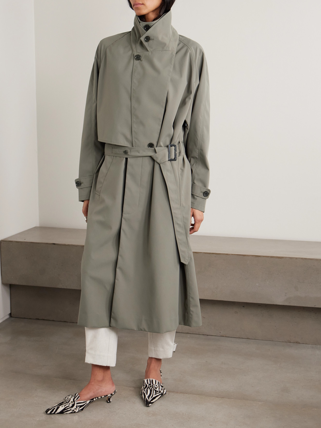 Frank Belted Layered Shell Trench Coat - Gray