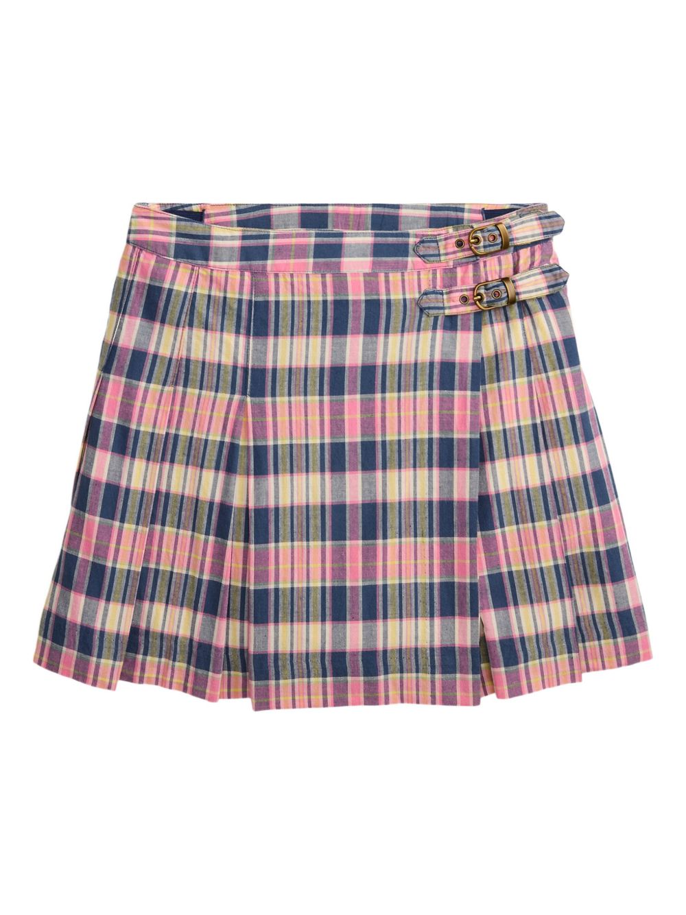 Madras-check-pleated mini skirt - Blue