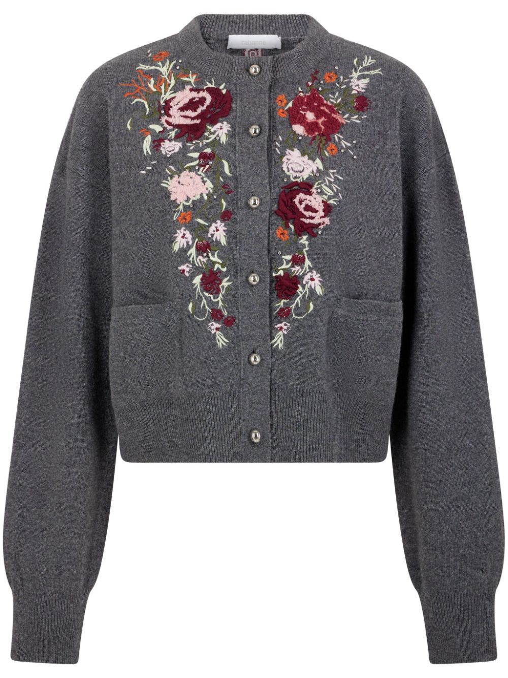 Floral-embroidered cardigan - Grey