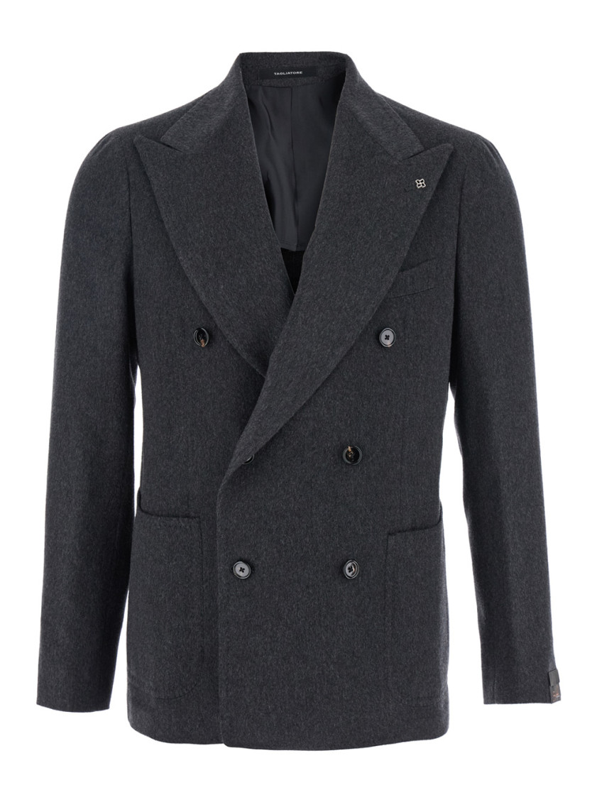 Grey Herringbone Double-breasted Blazer