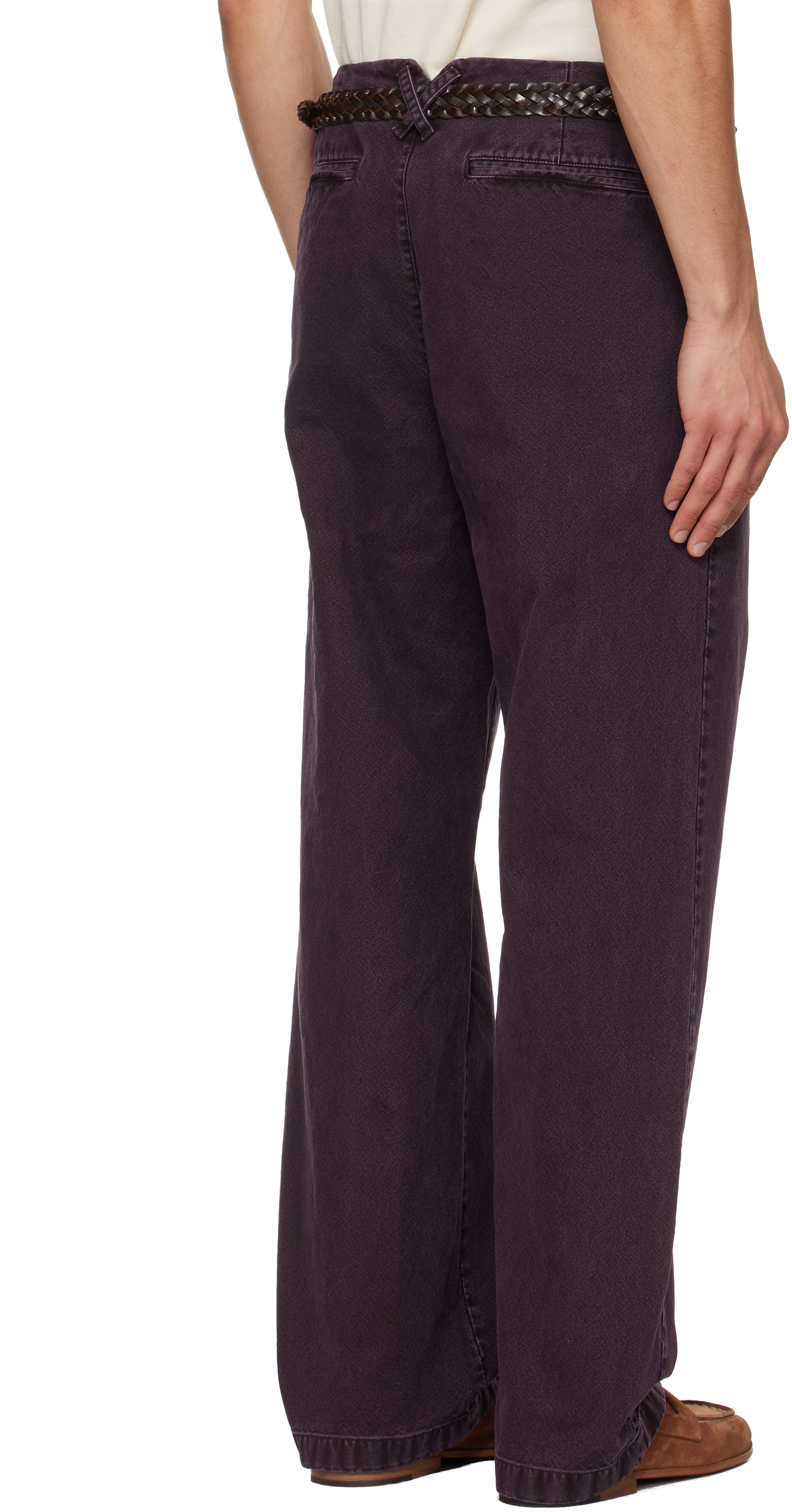 Burgundy Garment Dyed Cotton Straight Trousers