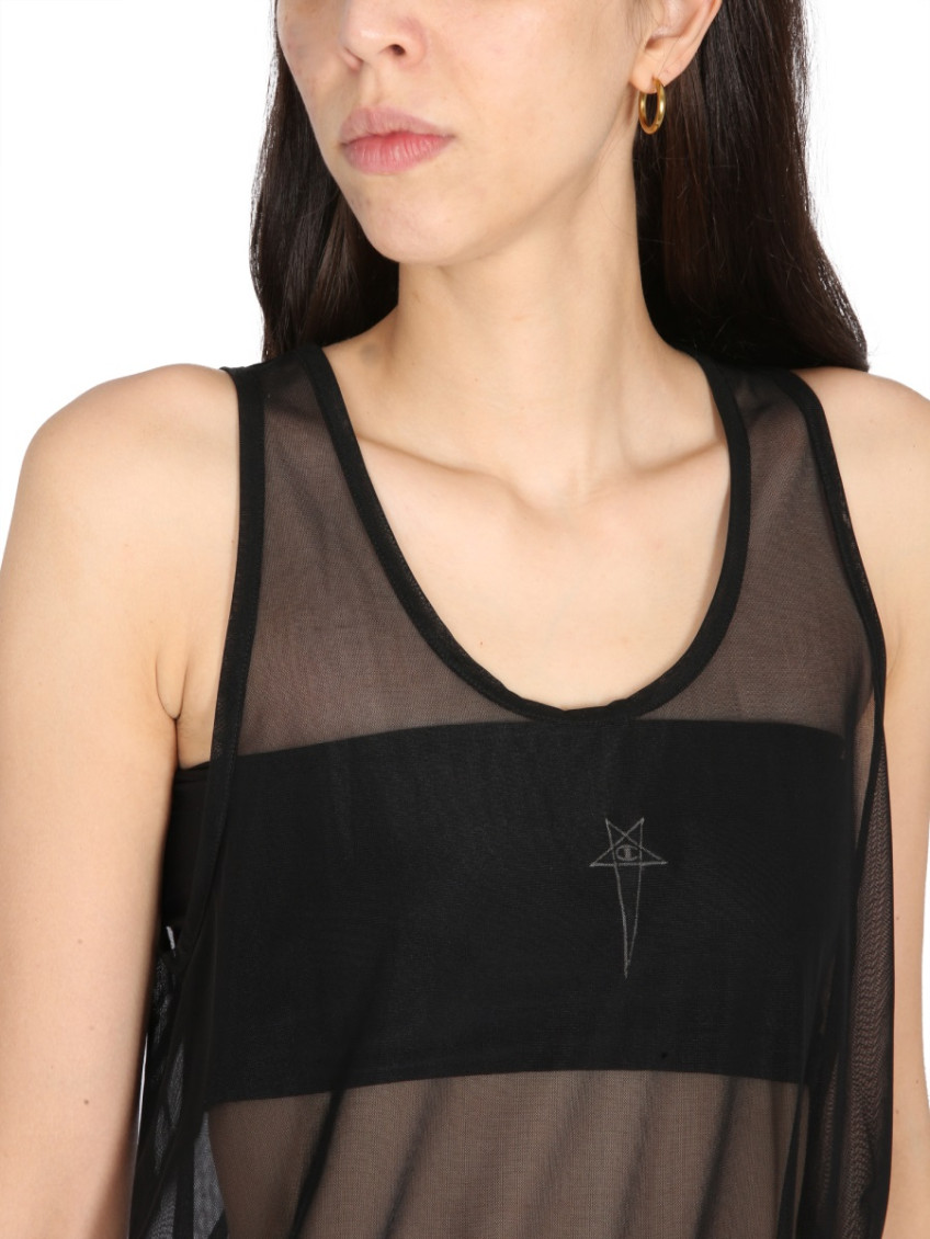 Black Transparent Round Neck Top