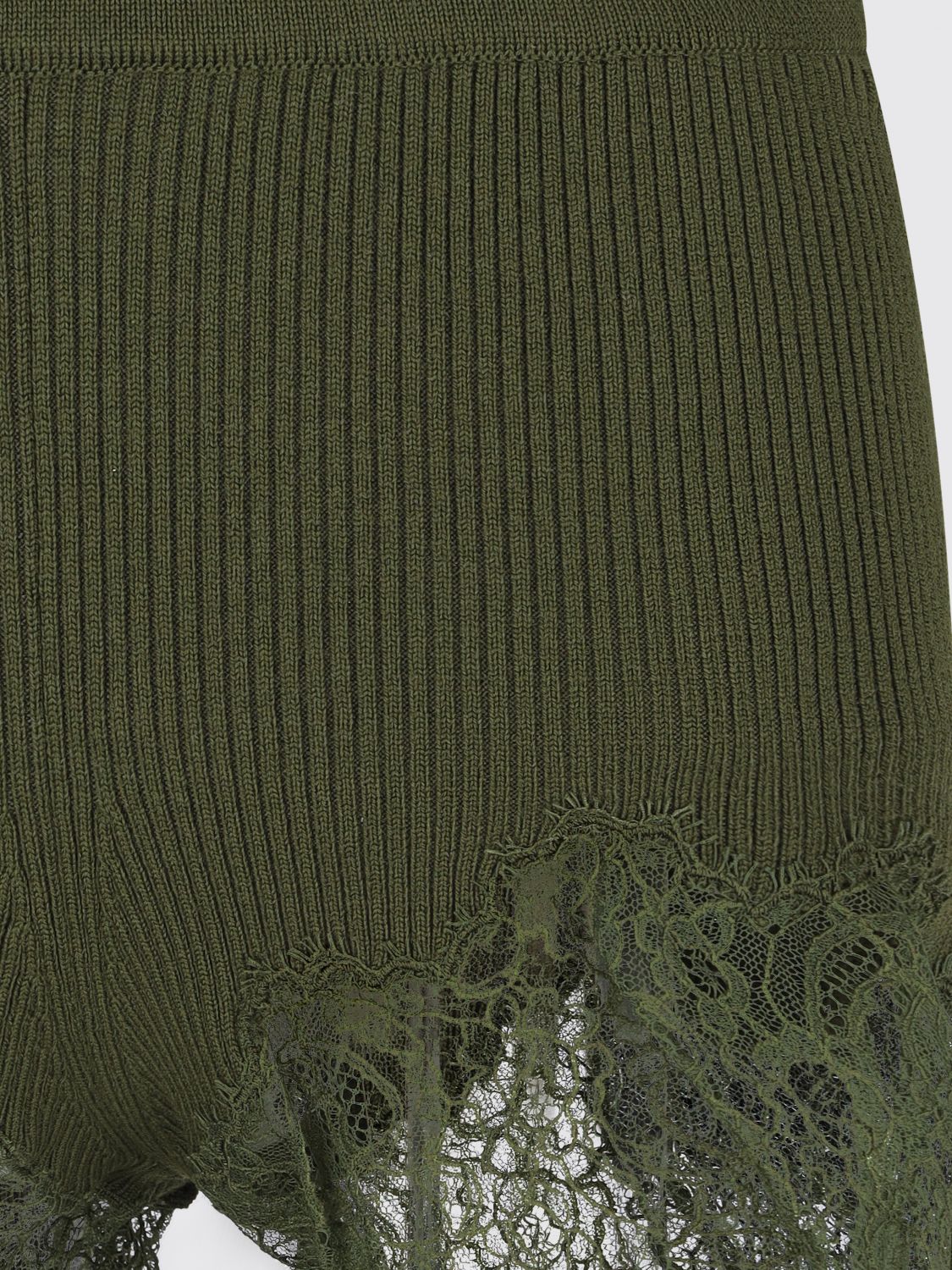 Ribbed lace-trimmed shorts - Green