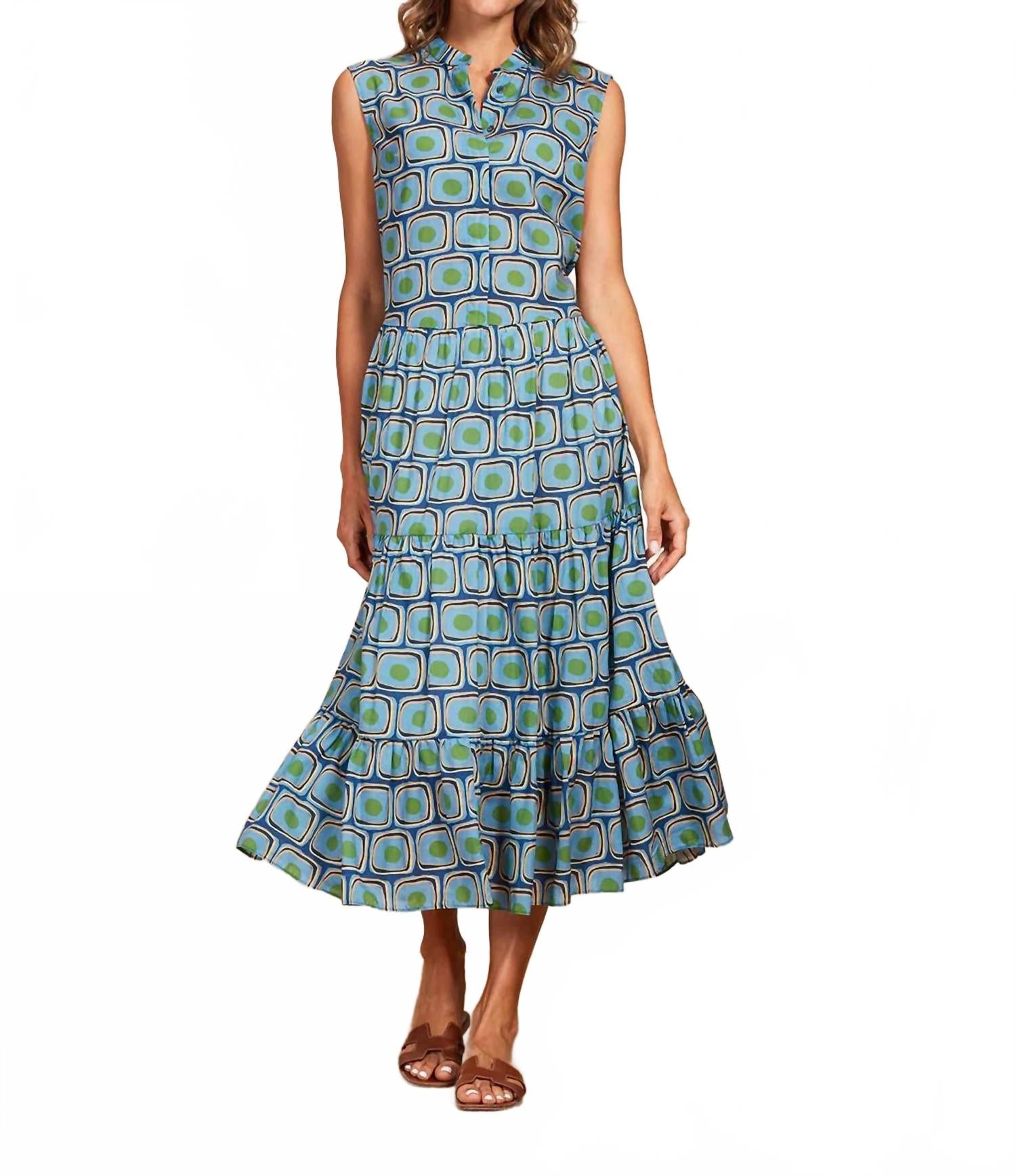 Mila Sleeveless Maxi Dress In Blue/green