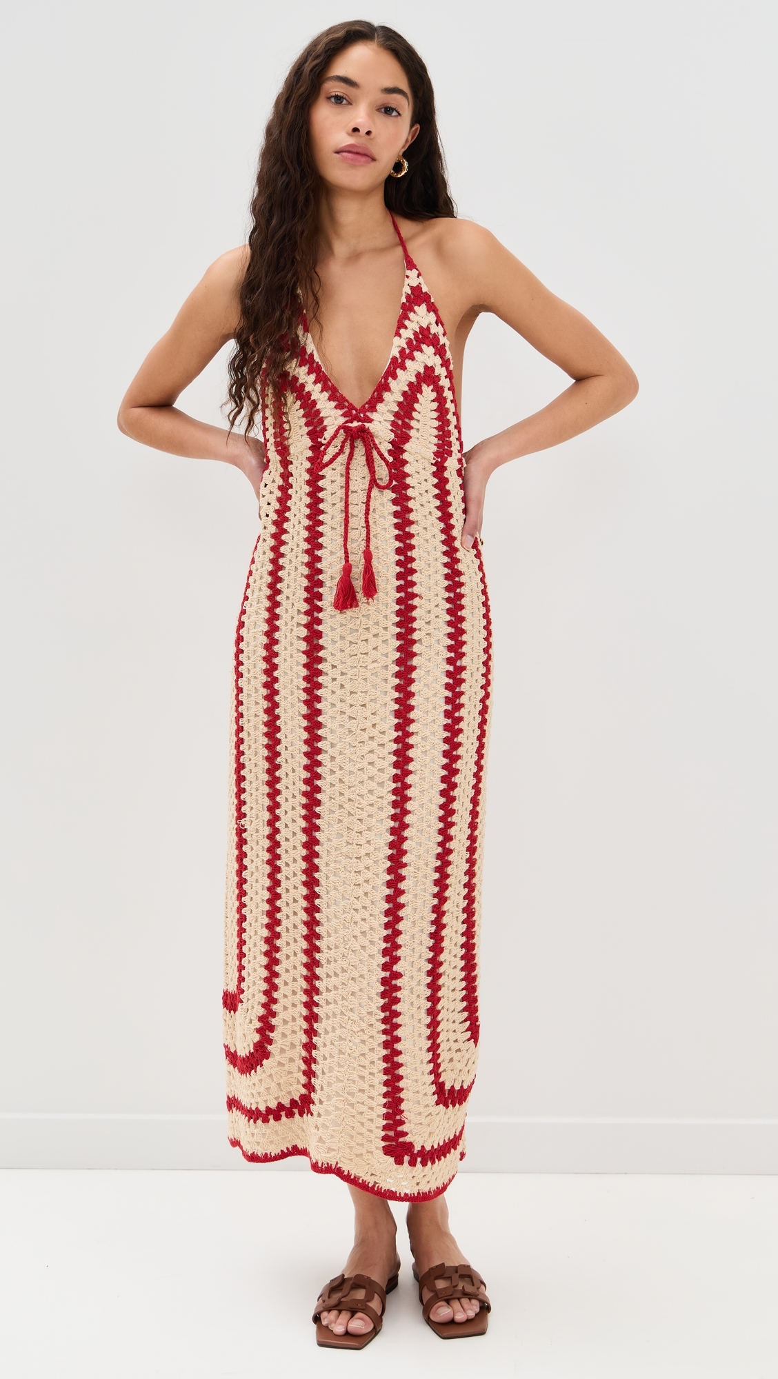 Georgie Crochet Midi Dress Cherry/Crème 