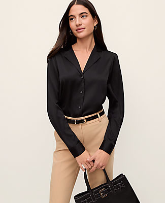 Ann Taylor Satin Notched Collar Blouse