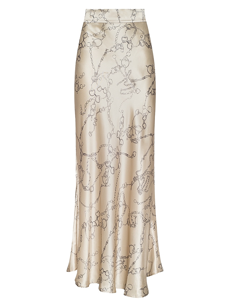 Women's Ryker Horsebit Chain-Print Silk Maxi Skirt - Soft Macadamia Heart Chain