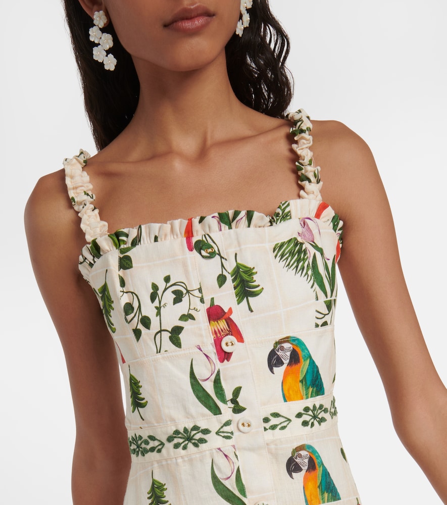 Níspero Boquet floral linen midi dress