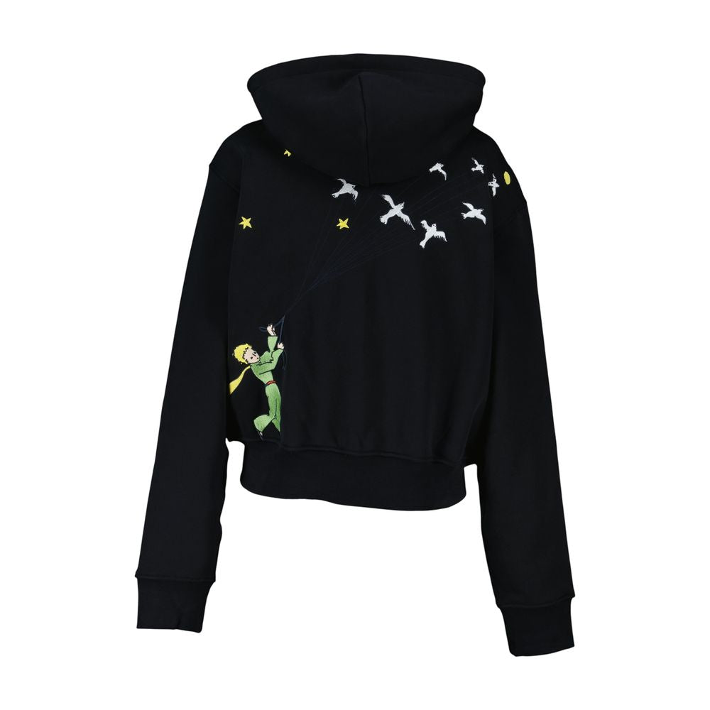 Peter Pan Embroidered Cotton Hoodie — black