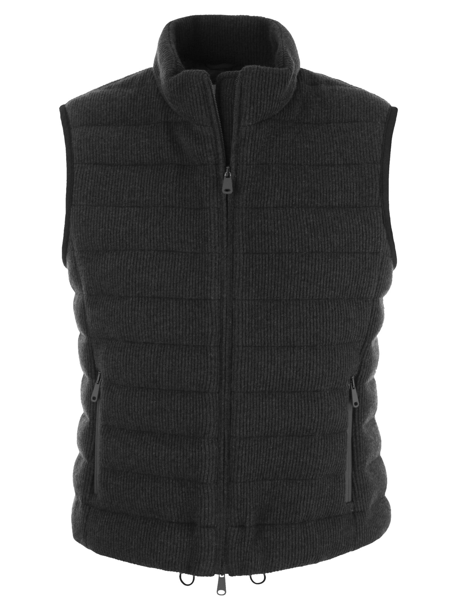 English Rib Cashmere Knit Sleeveless Down Jacket With Monile