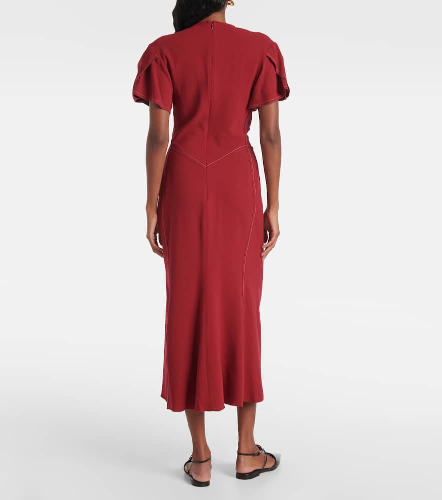 Gathered wool-blend midi dress