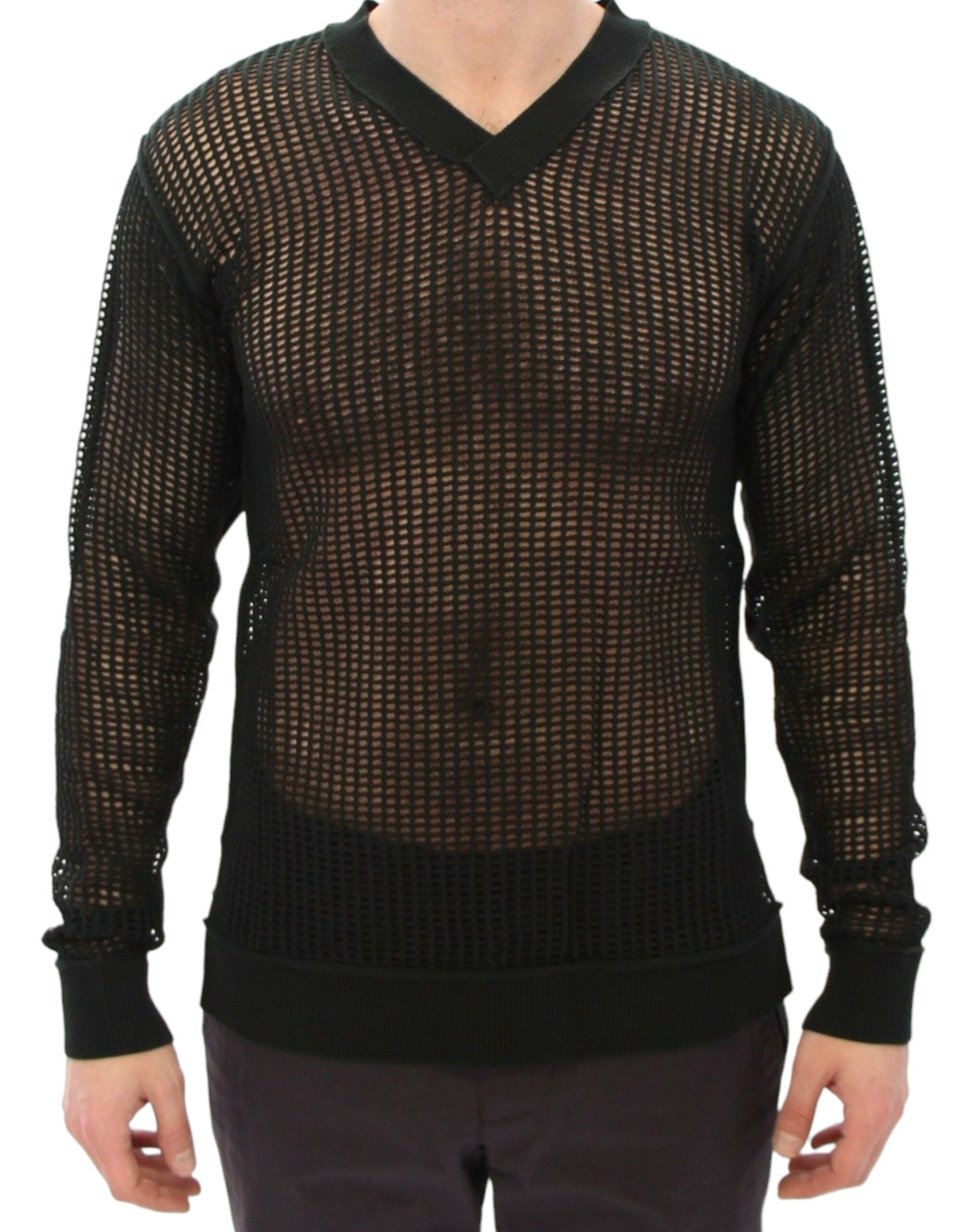 Perforated Mesh Cotton Sweater — Black