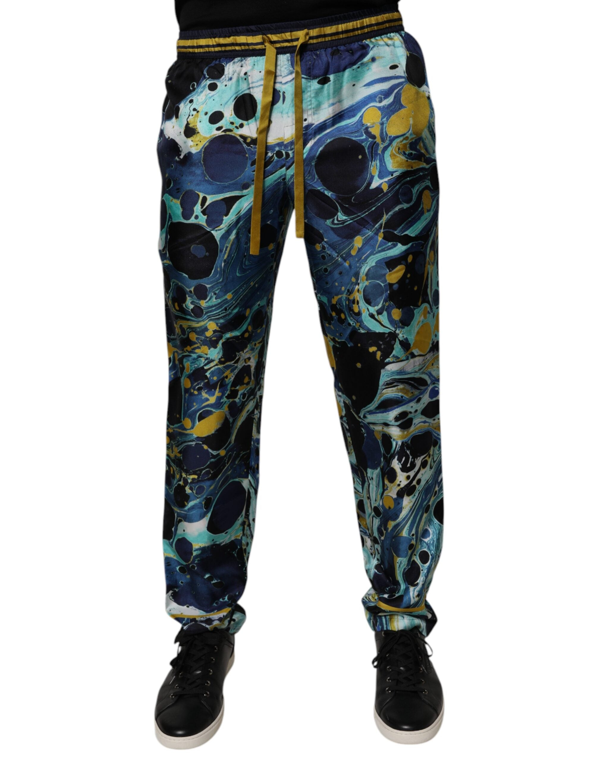Marble Print Silk Joggers — Multicolor