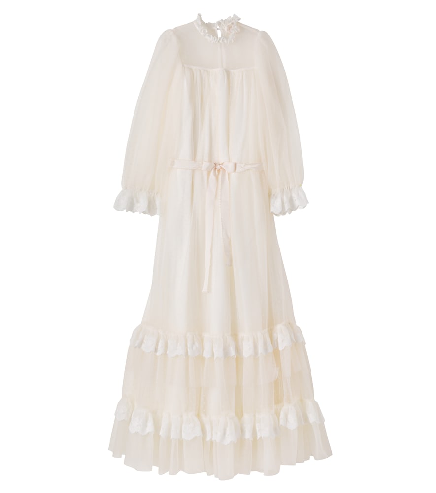 Ruffled lace-trimmed tulle dress