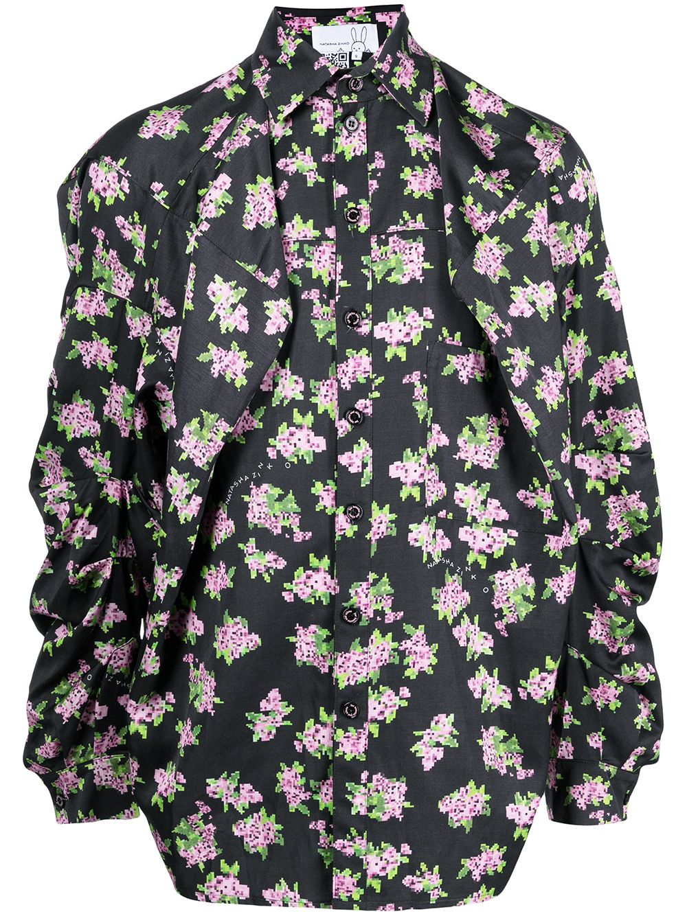 Pixel floral-print box shirt - Black