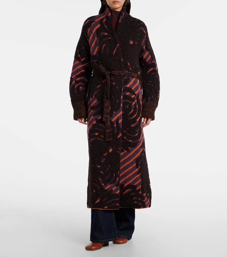 Wool and alpaca-blend jacquard wrap coat
