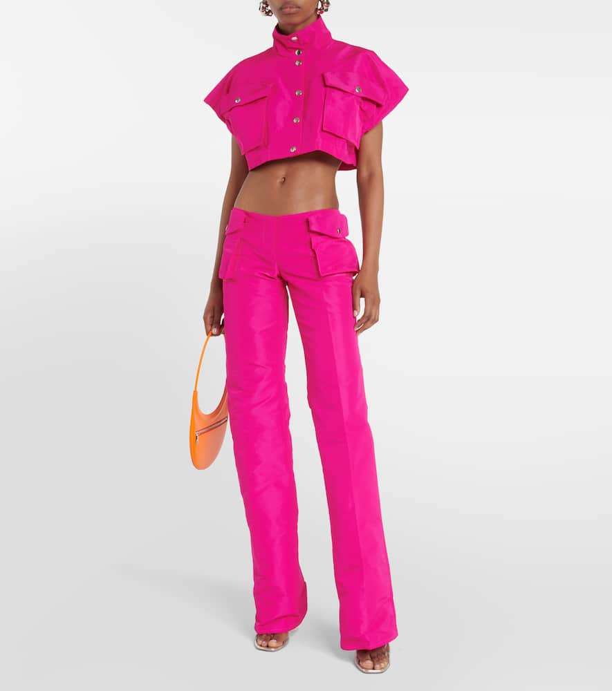 Low-rise satin cargo pants