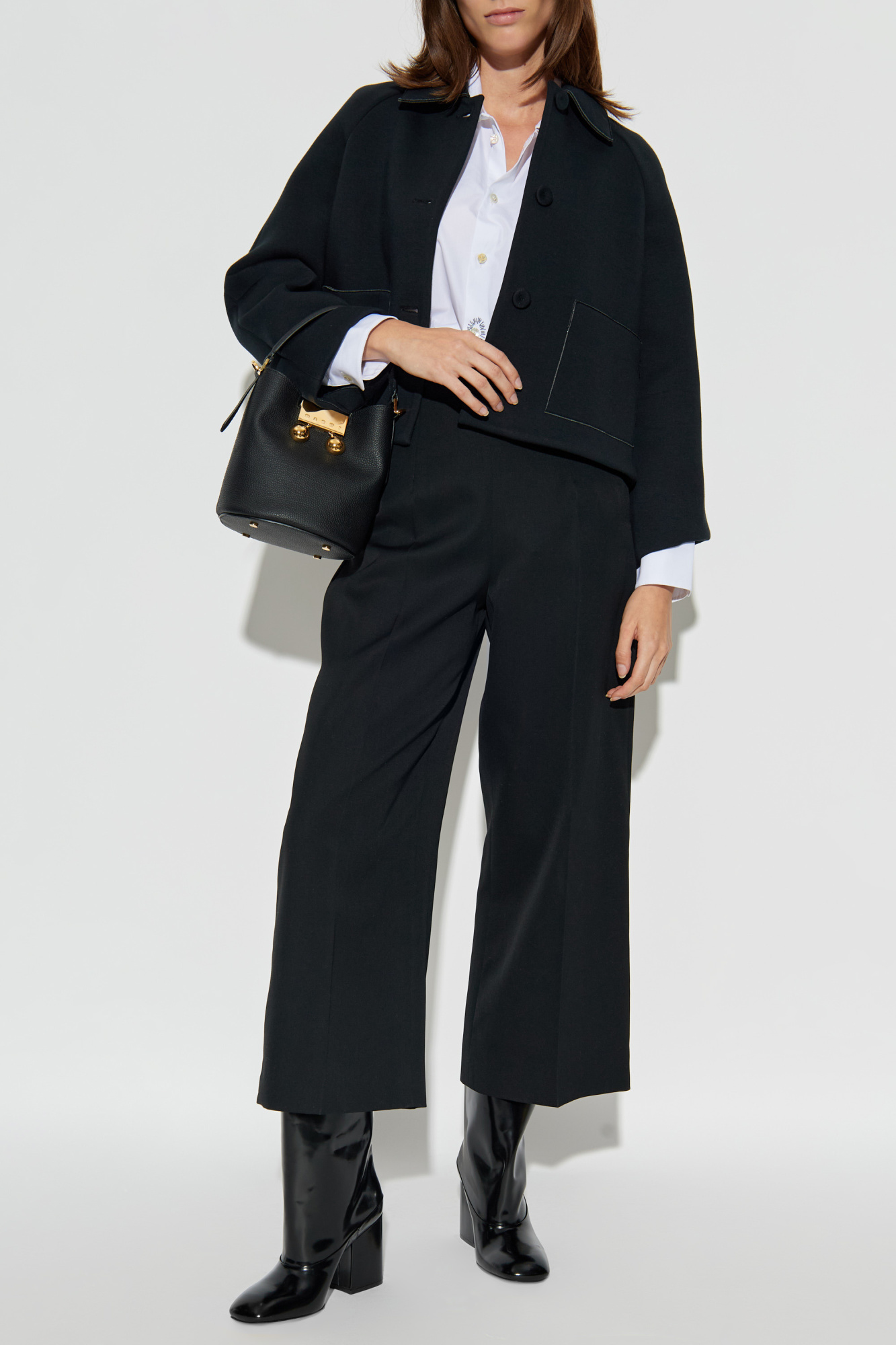 Wool Pleated Trousers, Women's, Black