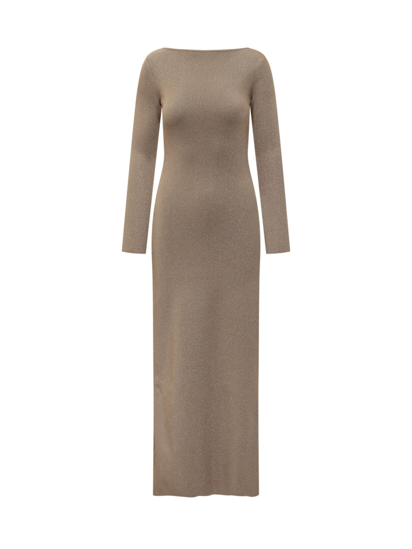 Beige Boat Neck Maxi Dress