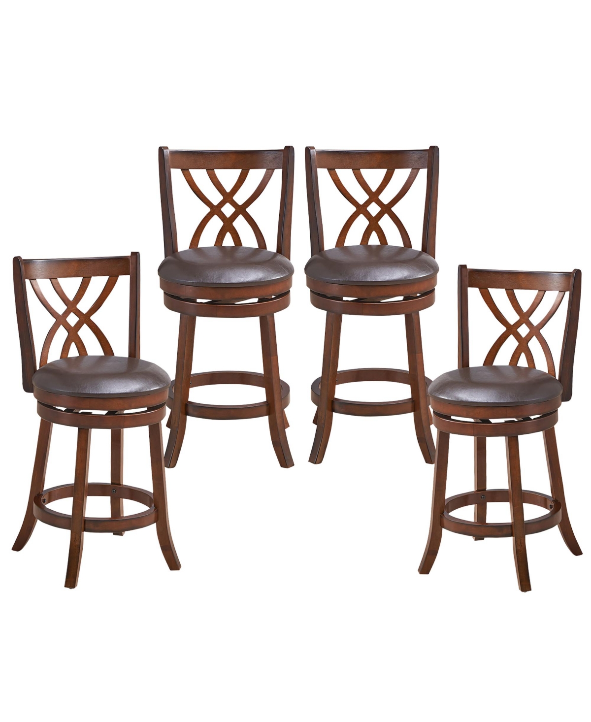 Set of 4 Swivel Bar Stools Counter Height Dining Pub Chairs with Rubber Wood Legs - Brown