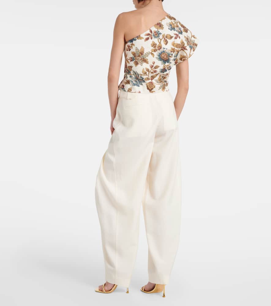 Eleanora floral one-shoulder linen crop top