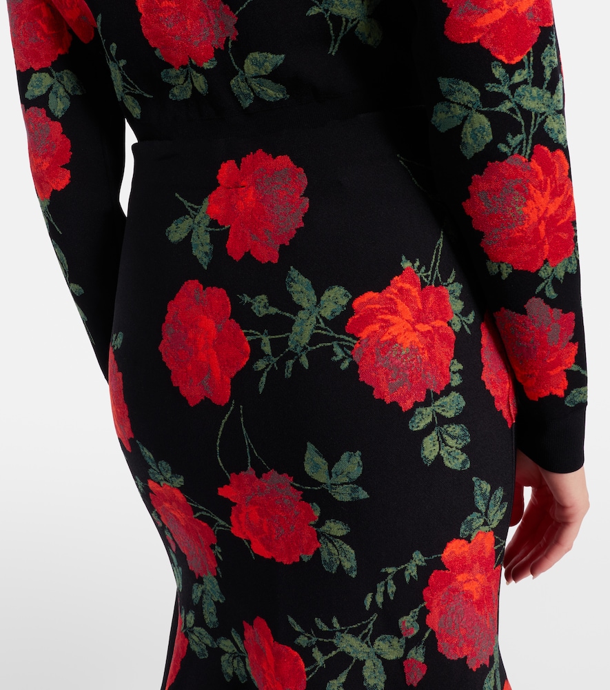 Floral jacquard midi skirt