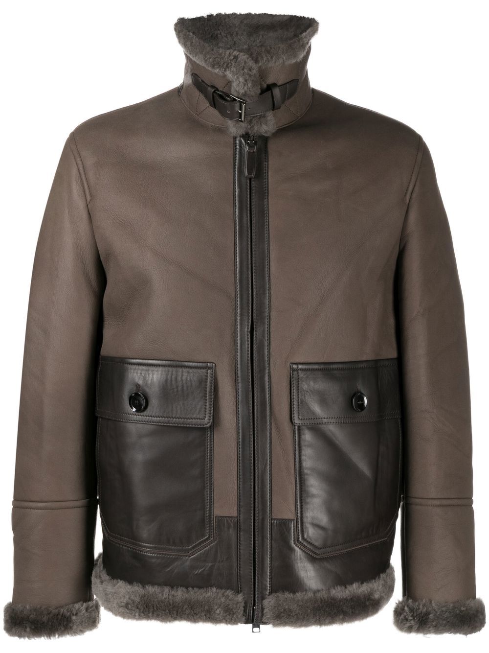 Shearling panelled lambskin jacket - Brown