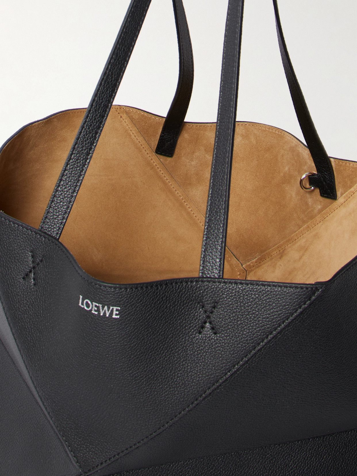Puzzle Fold Horizontal Large Textured-leather Tote - Black