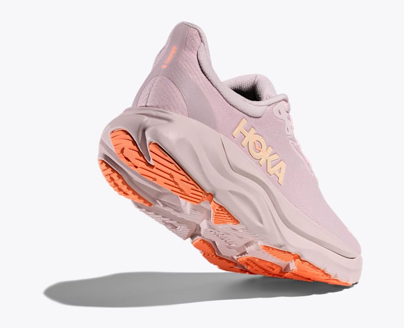 HOKA Women's Arahi 8 Shoes in Lilac Cream/Neon Cantaloupe