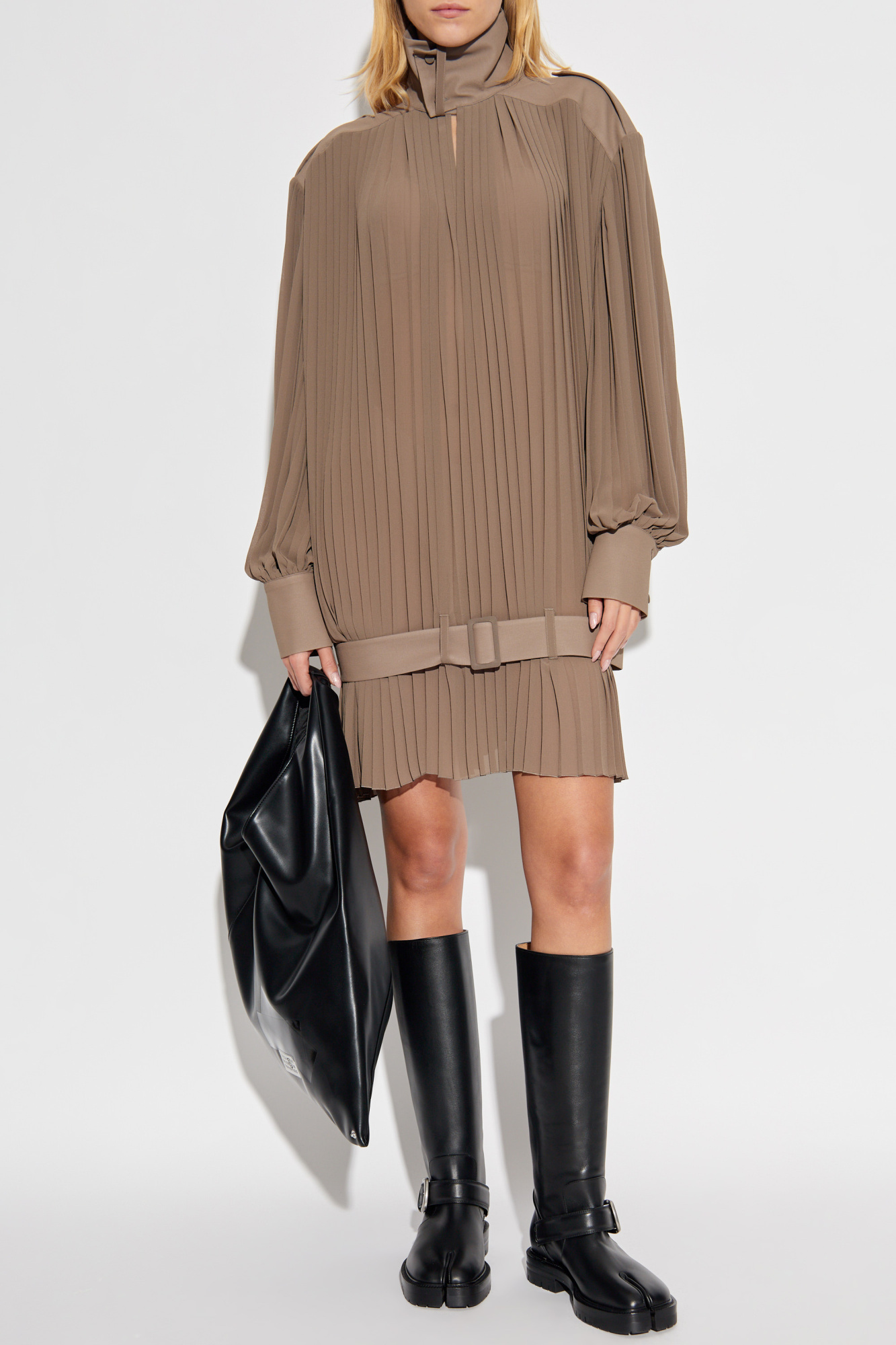 Pleated Dress, Women's, Brown