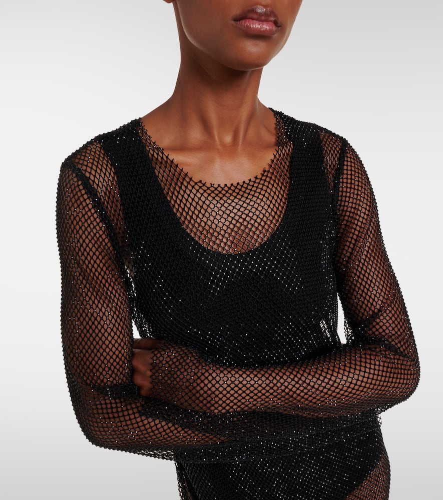 Embellished mesh maxi dress