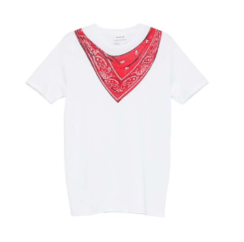 White V-Neck Printed T-Shirt