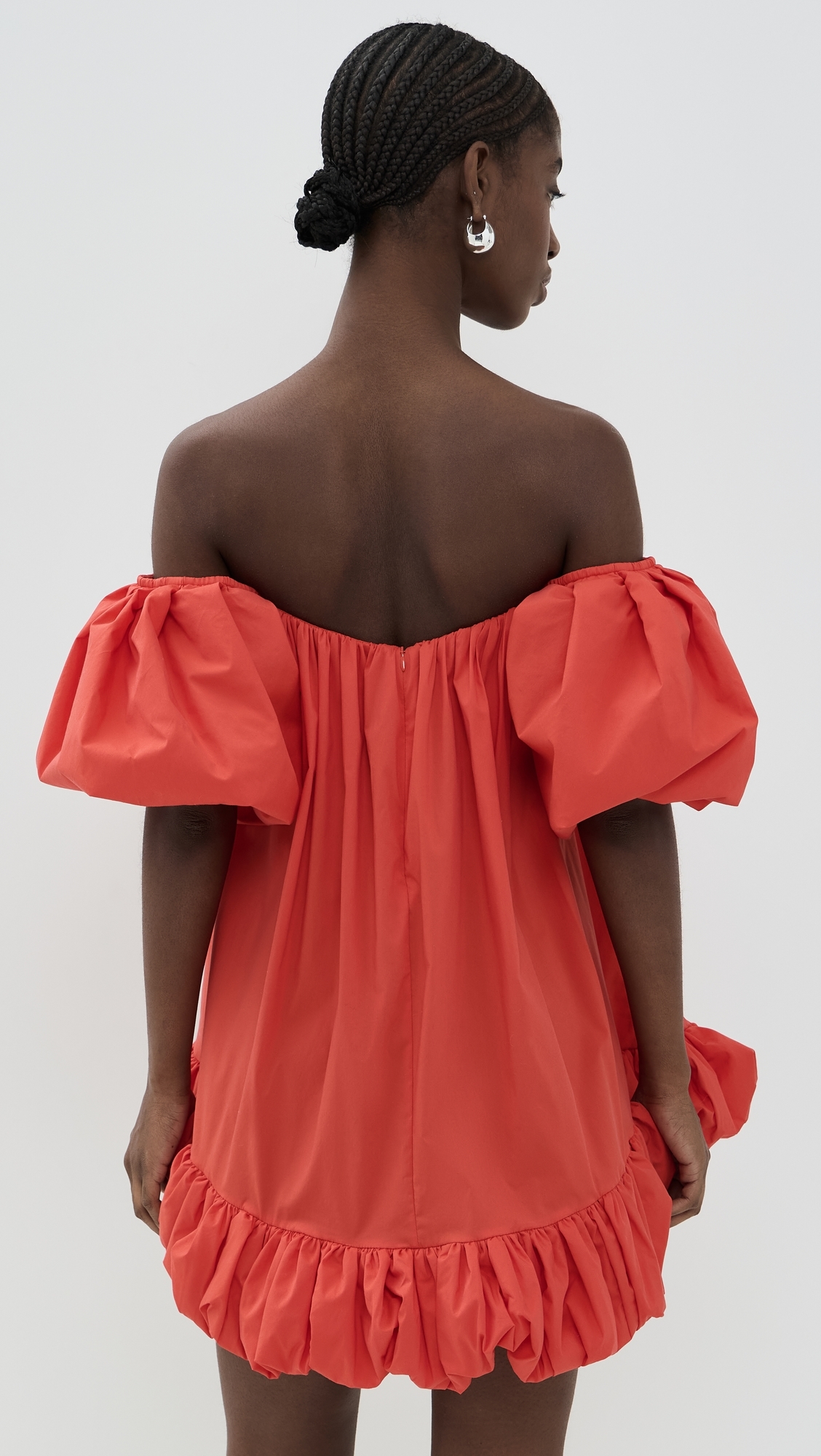 Leona Off Shoulder Bubble Hem Mini Dress Fiery Red