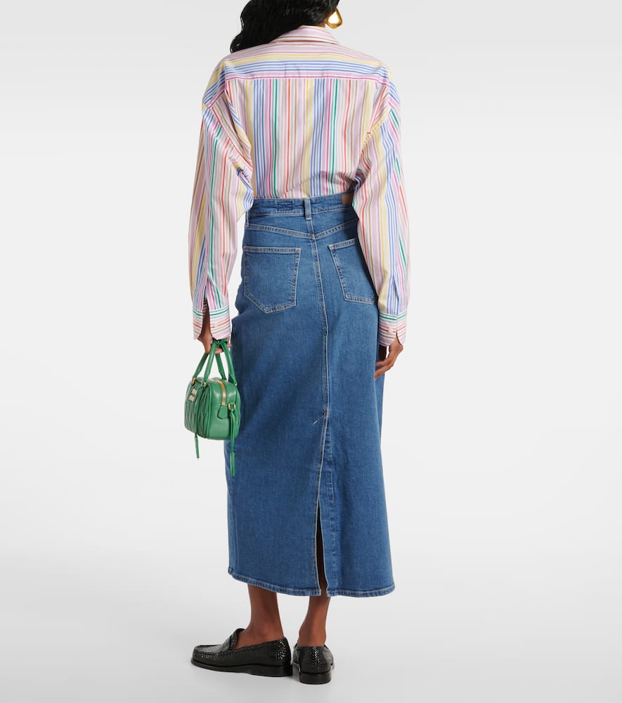 High-rise denim midi skirt