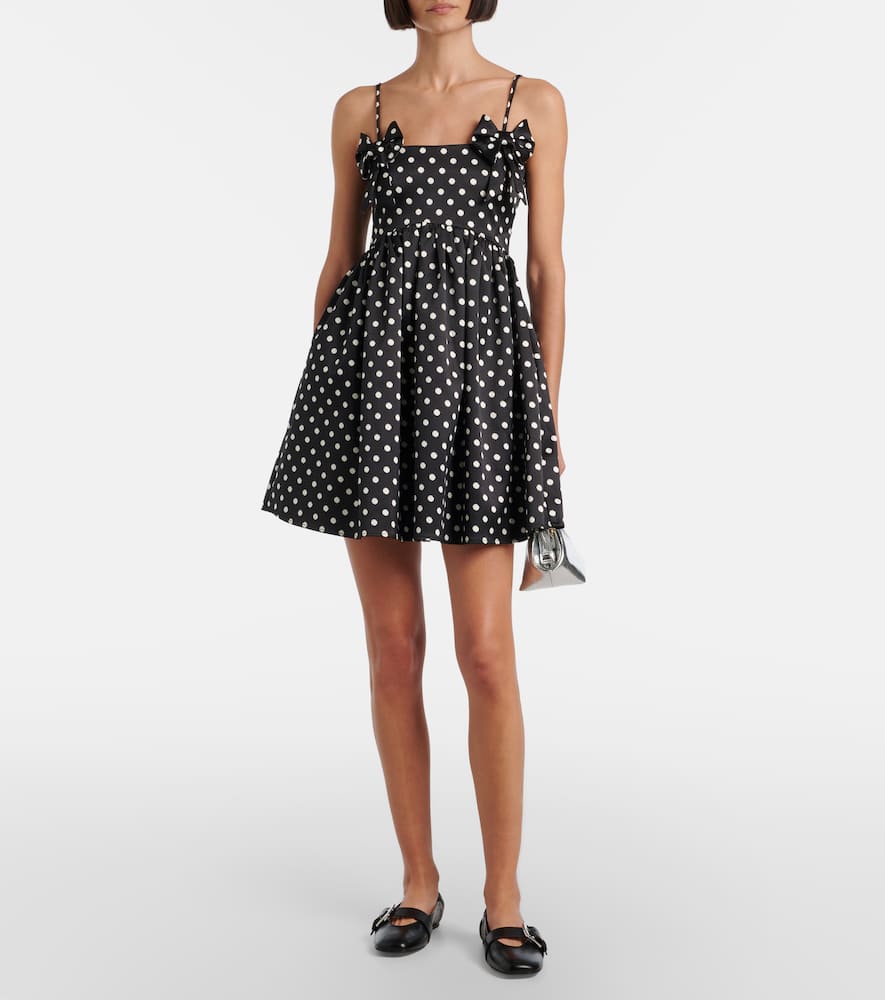 Bow-detail polka-dot satin minidress