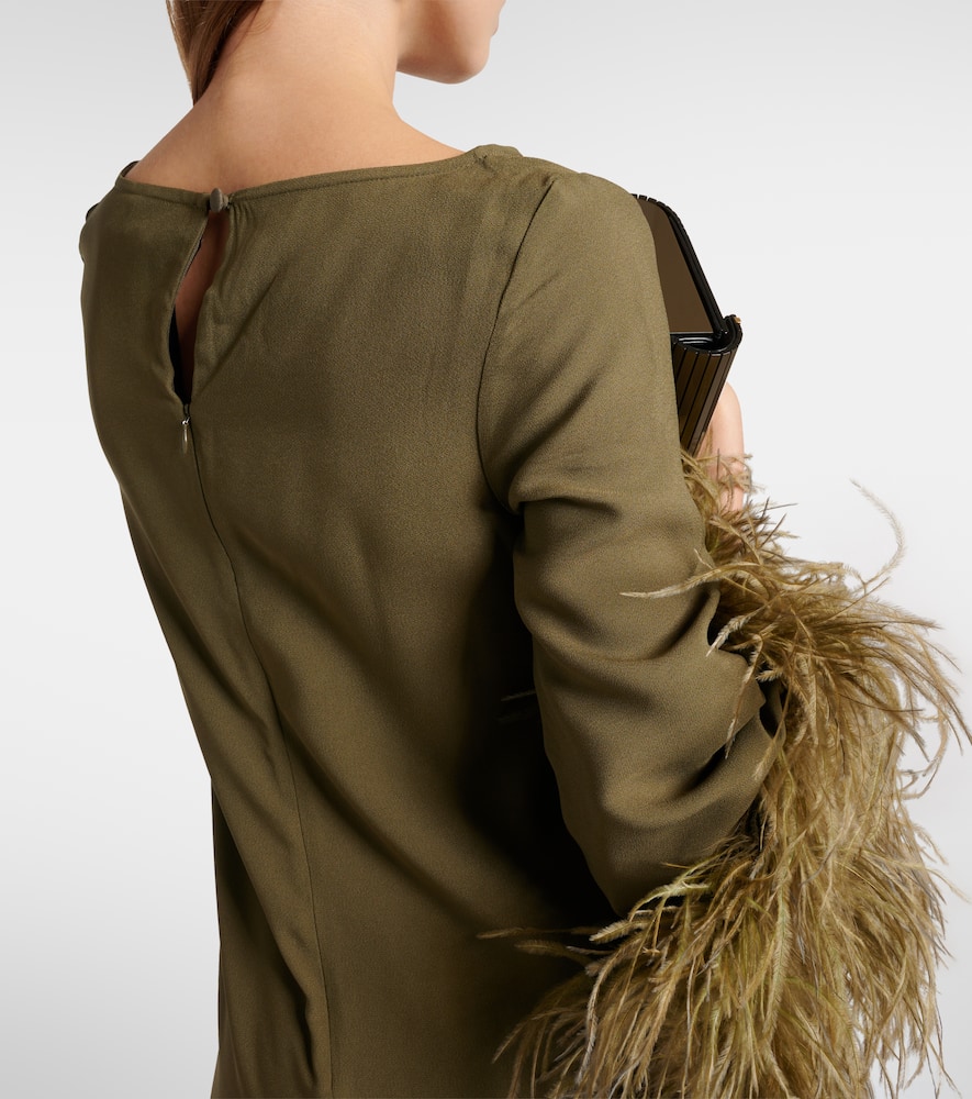 Del Lago feather-trimmed midi dress