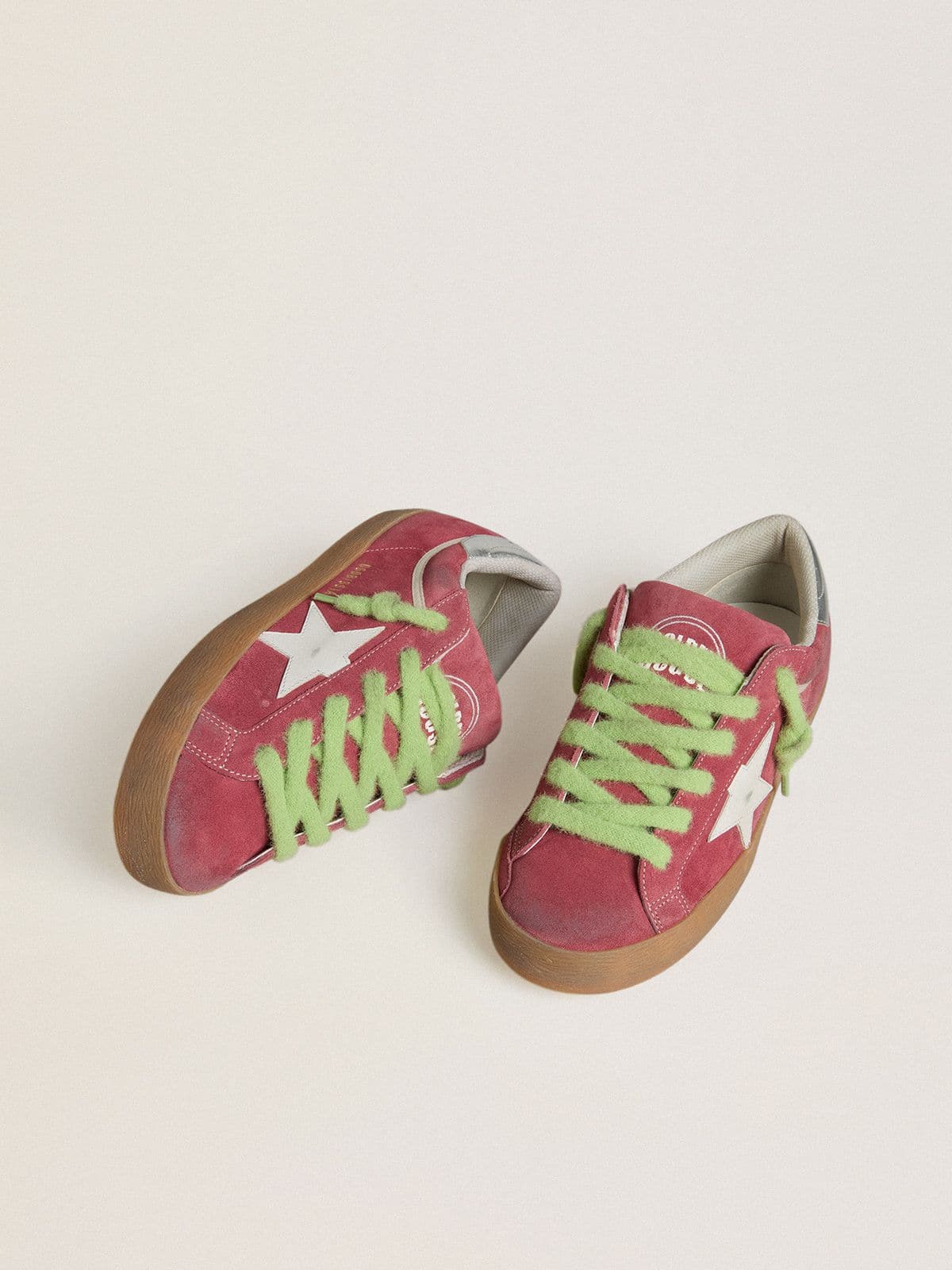 Golden Goose - Women’s Super-star In Red Suede With White Leather Star And Silver Leather Heel Tab, Woman