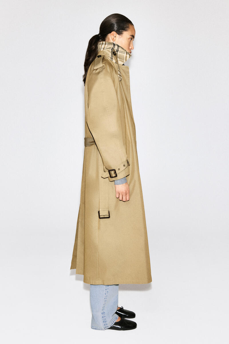 Check-Detail Belted Cotton Trench Coat