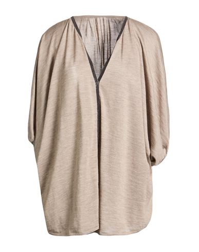 Woman Sweater Khaki Size M Cashmere, Silk, Brass