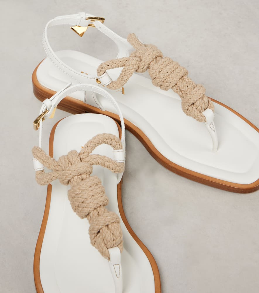 Leather-trimmed thong sandals